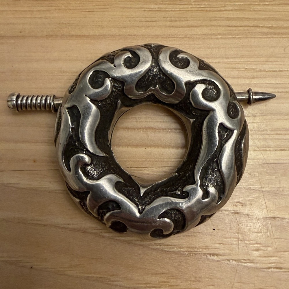 Vintage Sterling Silver 925 Penannular Brooch - Indonesian Artisan Cloak Pin 24g